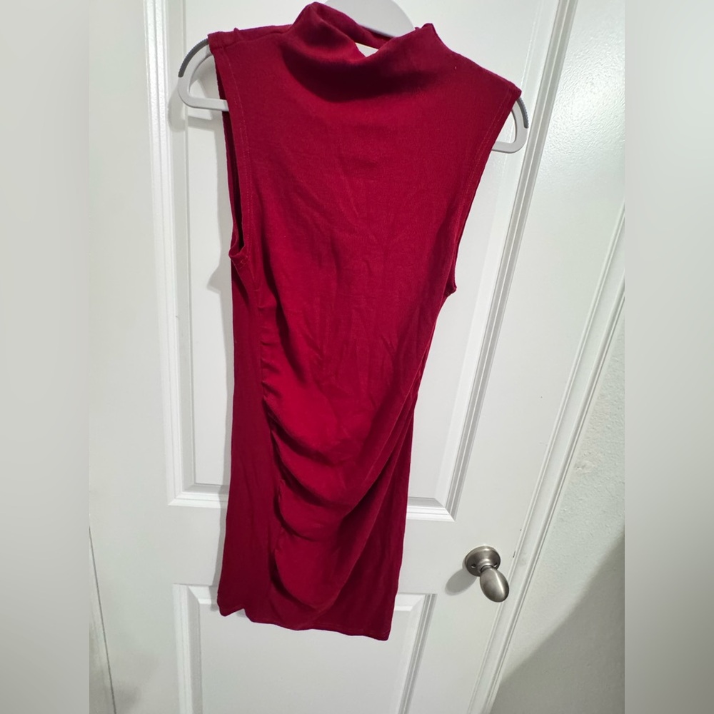 Sleeveless Mock Neck Draped Tank dress - Red